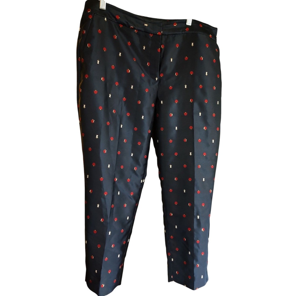 Talbot Slim Ankle Pants Apple Print Jacquard Preppy Teacher Womens 12 Petite SEE